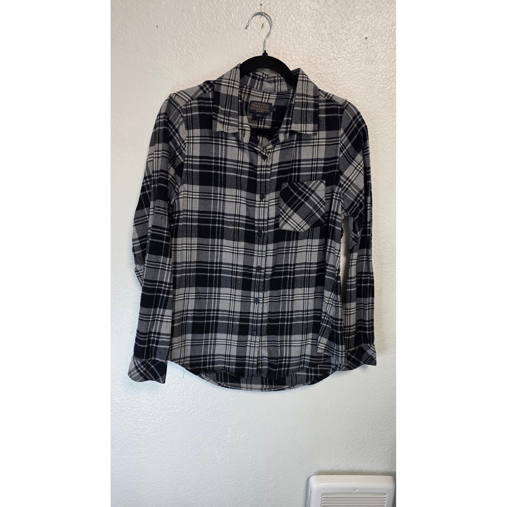 Pendleton Flannel Shirt Womens Medium Black Gray Excellent